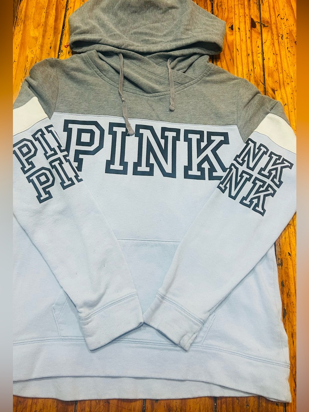 Victoria's Secret PINK Light Blue and Gray Colorblock Crewneck Hoodie